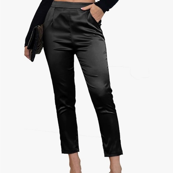 fakanhui Pants - Elegant Black Satin Women's Pants